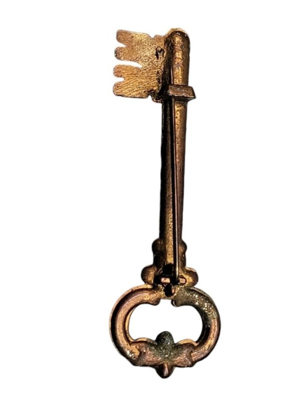 Antique Brass Skeleton Key Brooch Victorian C Clasp Unmarked Gold Tone - Picture 8 of 11